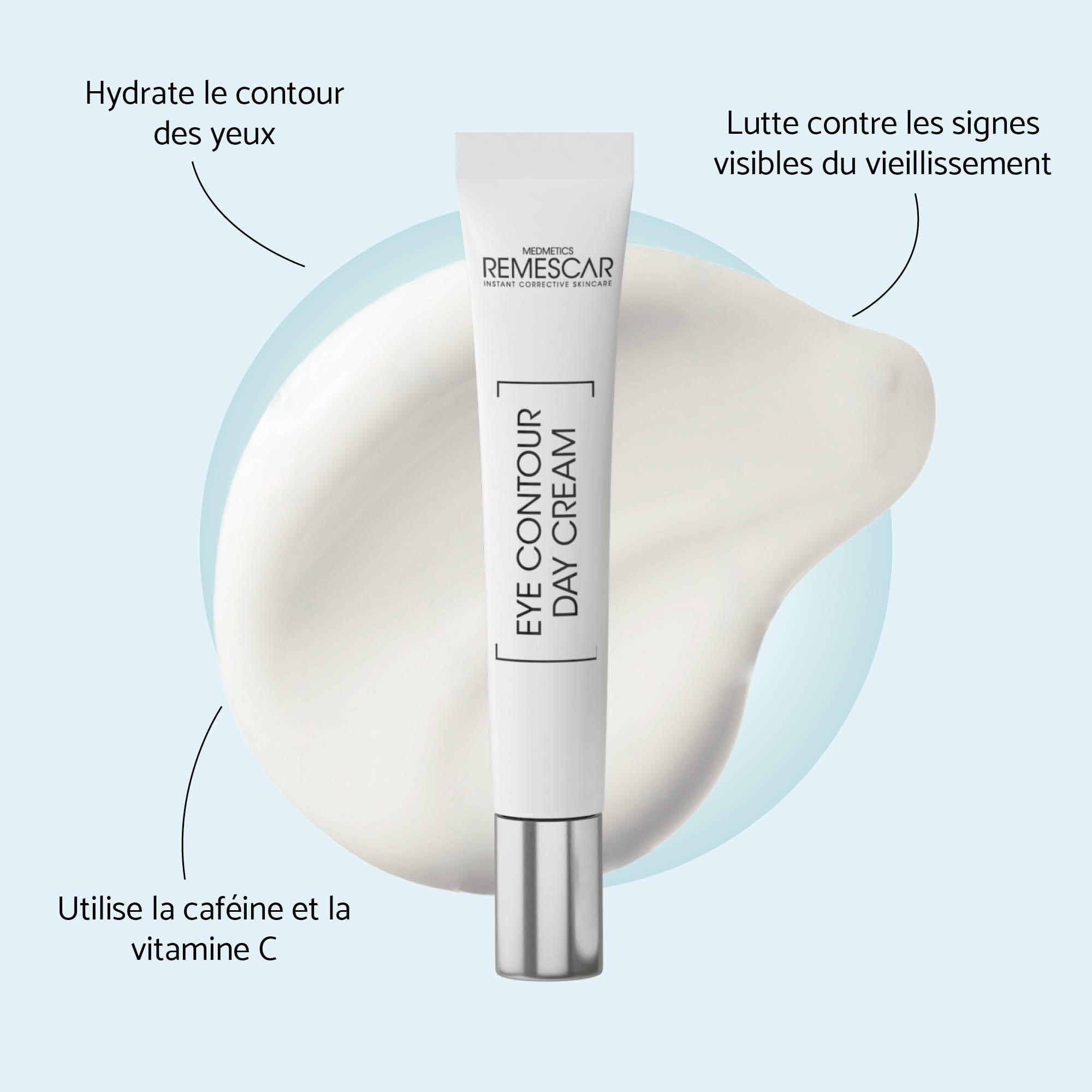 Remescar Crème de Jour pour le Contour des Yeux 15ml – Anti-Âge avec Caféine & Vitamine C – Réduit Rides, Cernes & Poches – Lisse & Illumine le Regard