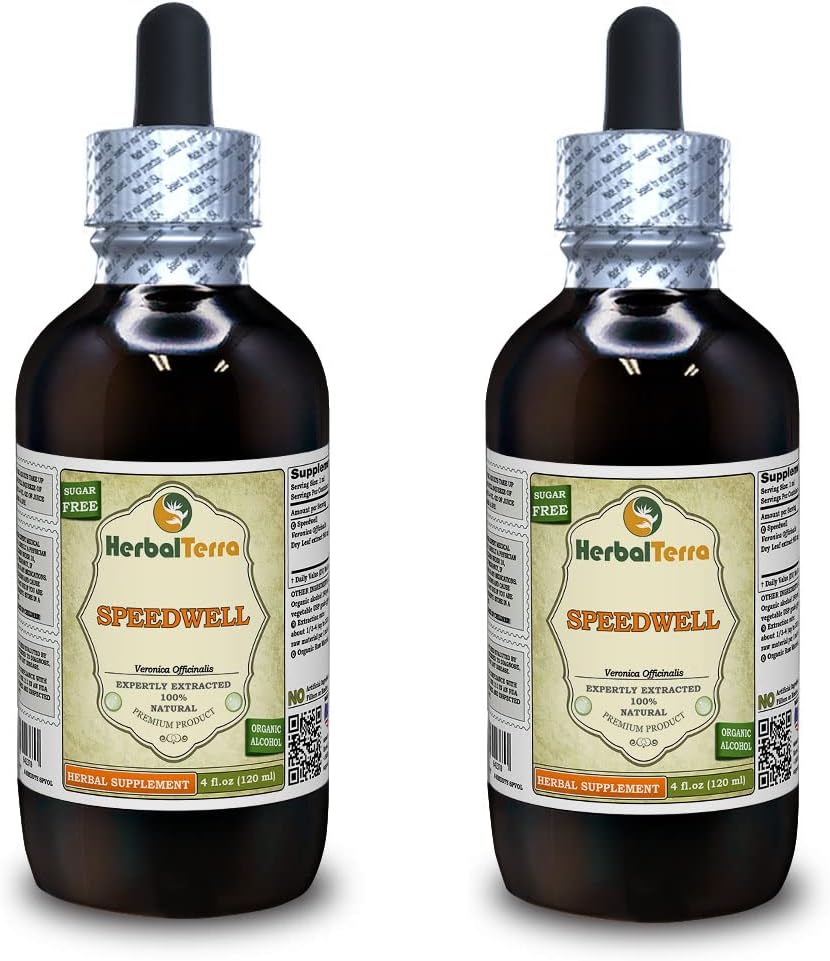 Speedwell (Veronica Officinalis) Tincture, Dried Leaves Liquid Extract (Brand Name: HerbalTerra, Proudly Made in USA) 2x4 fl.oz (2x120 ml)