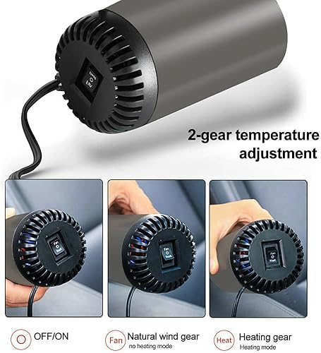 Miniatura 9 de Descongelador de parabrisas portátil de 12 V 150 W giratorio 180° para automóvil, SUV, camión, caravana, remolque, se conecta al encendedor de