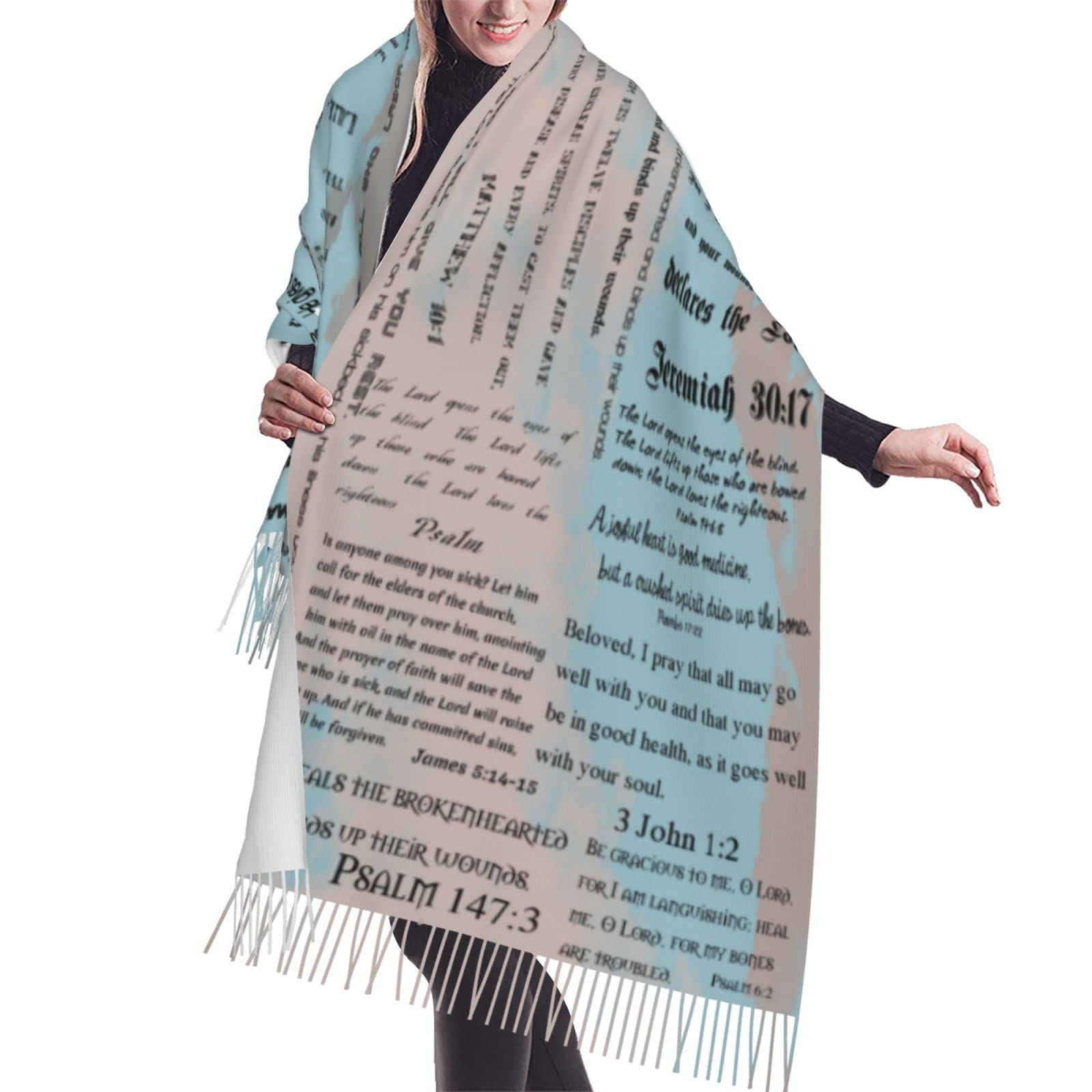 Prayer Healing Inspirational Scripture Bible Verse Religious Scarf Pashmina Shawls Wraps Dress Wedding Bridal Scarves, Healing, 77x27inch