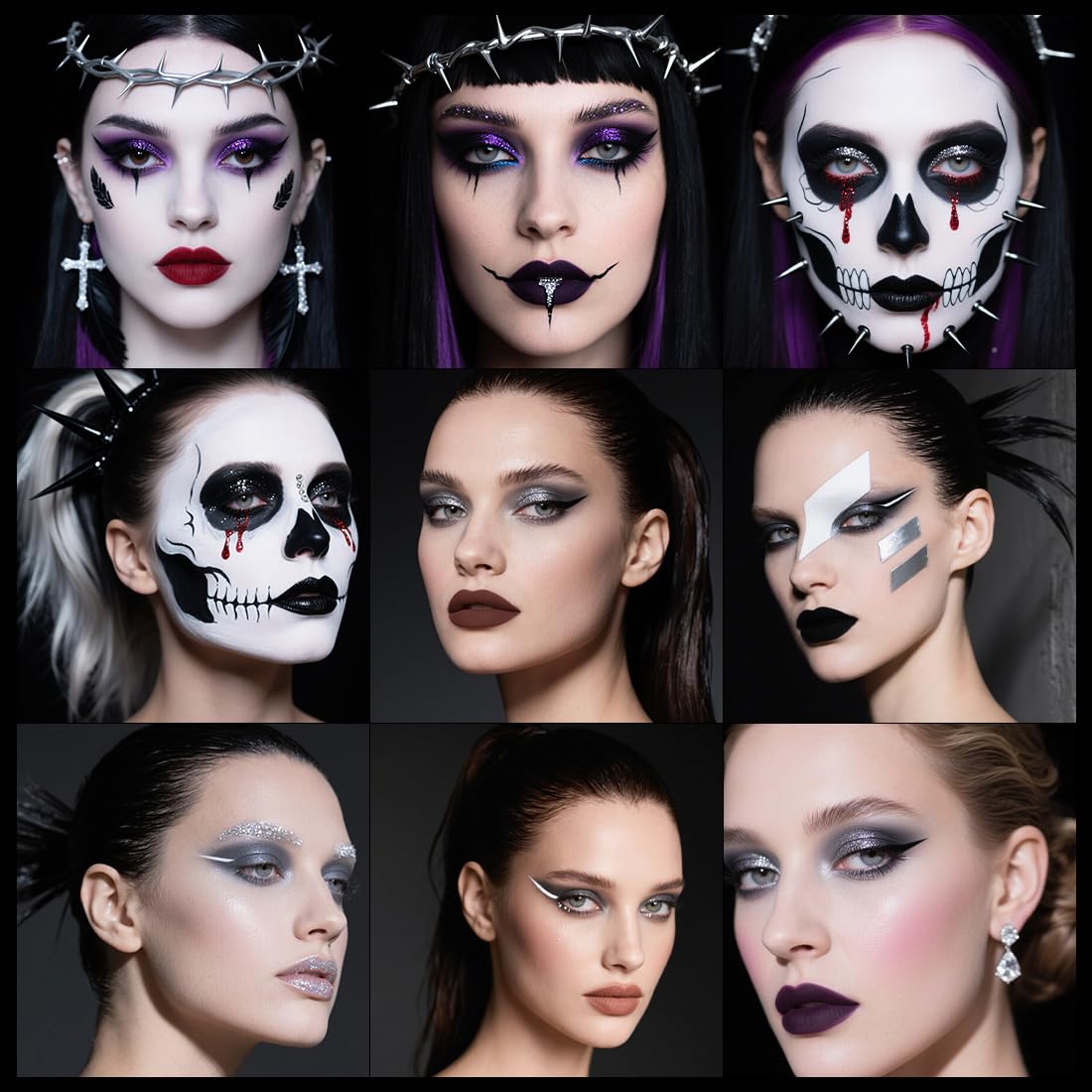 Palette di Ombretti Smokey, 9 Colori Halloween Trucco Ombretto Occhi Goth Nero Argento Grigio, Eyeshadow Scuri a Lunga Durata,Set di Trucchi per Ragazze, Kit Regalo per Spettacoli Teatrali Halloween