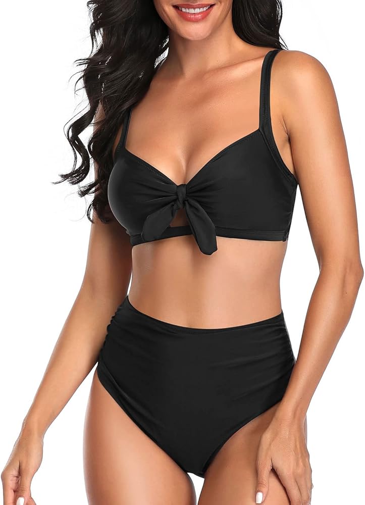 Black bikini set high waisted Clearance