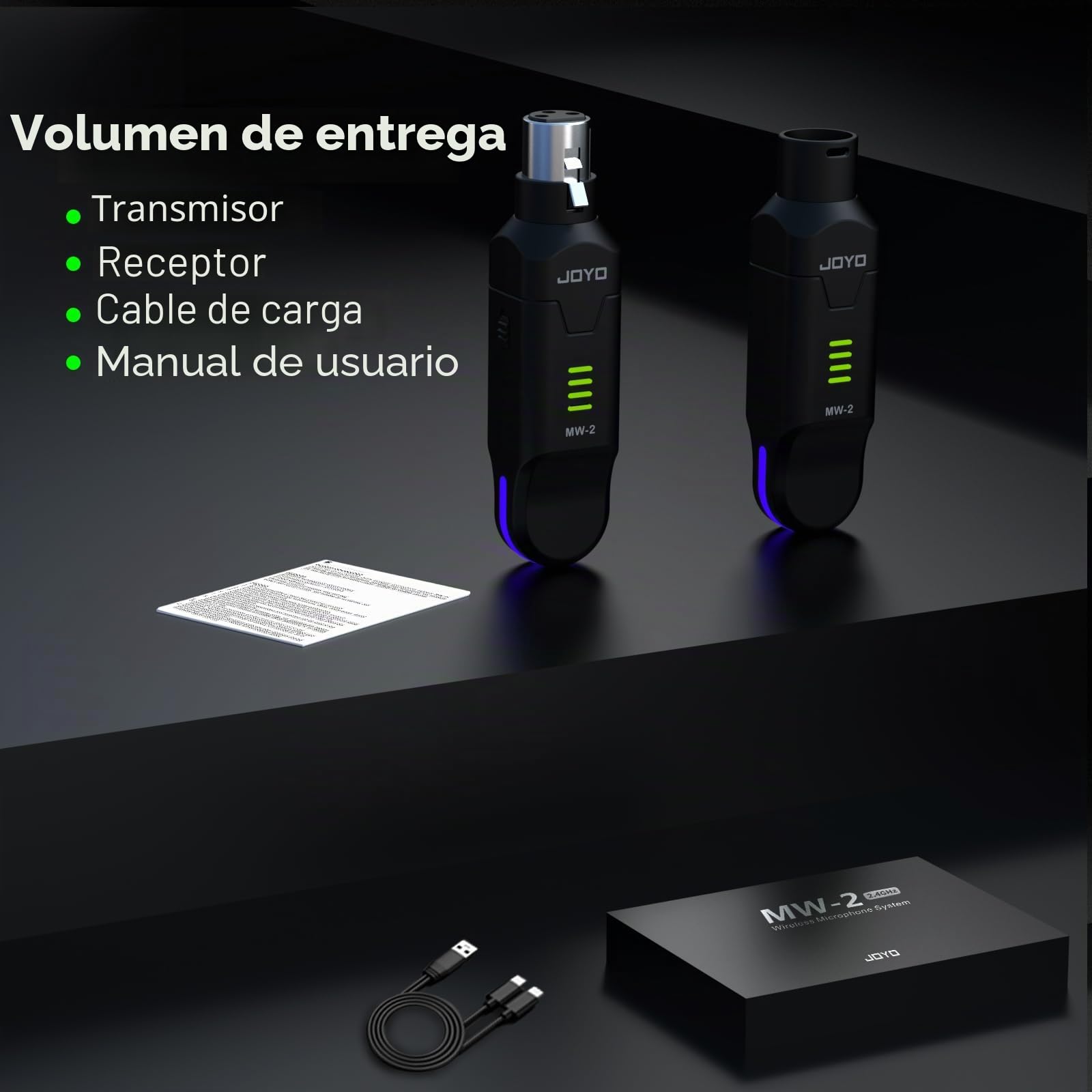 JOYO Sistema de micrófono inalámbrico 2.4 GHz, transmisor XLR 4 canales y receptor dinámico/condensador alimentado Phantom para PA, sonido en vivo