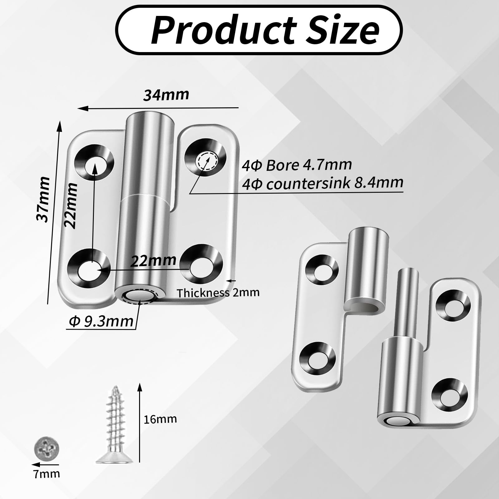 4 Pcs 1.5 inch Hinges for Cupboard Doors Detachable Door Hinge with 24 Screws and Screwdriver 304 Stainless Steel Lift Off Door Hinges for Home Furniture Bathroom Cabinet Window Wooden Boxes - Image 2