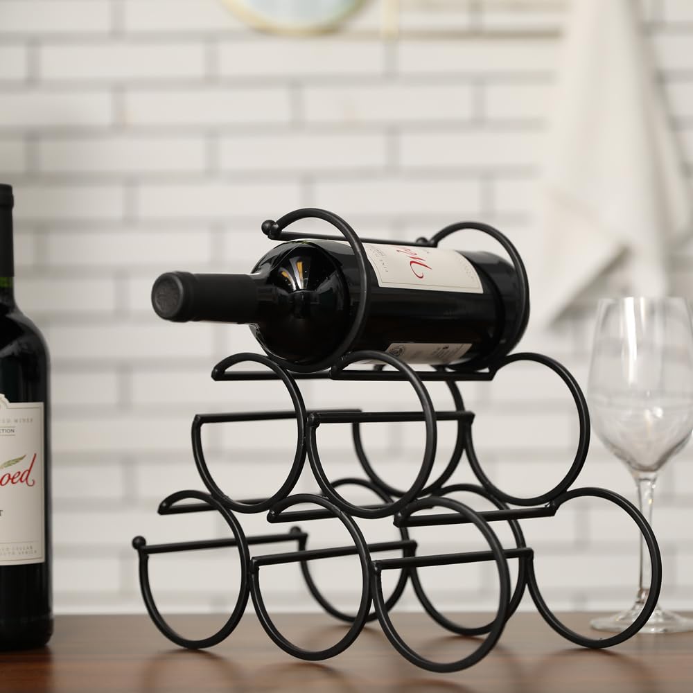 JHY DESIGN Eisen Tisch Weinregal, Wein Flaschenregal Weinregale Freistehender Weinhalter Weinflaschenhalter Tragbarer Weinschrank für Home Counter Bar Küche (6 Flaschen Design, Dia 9cm)