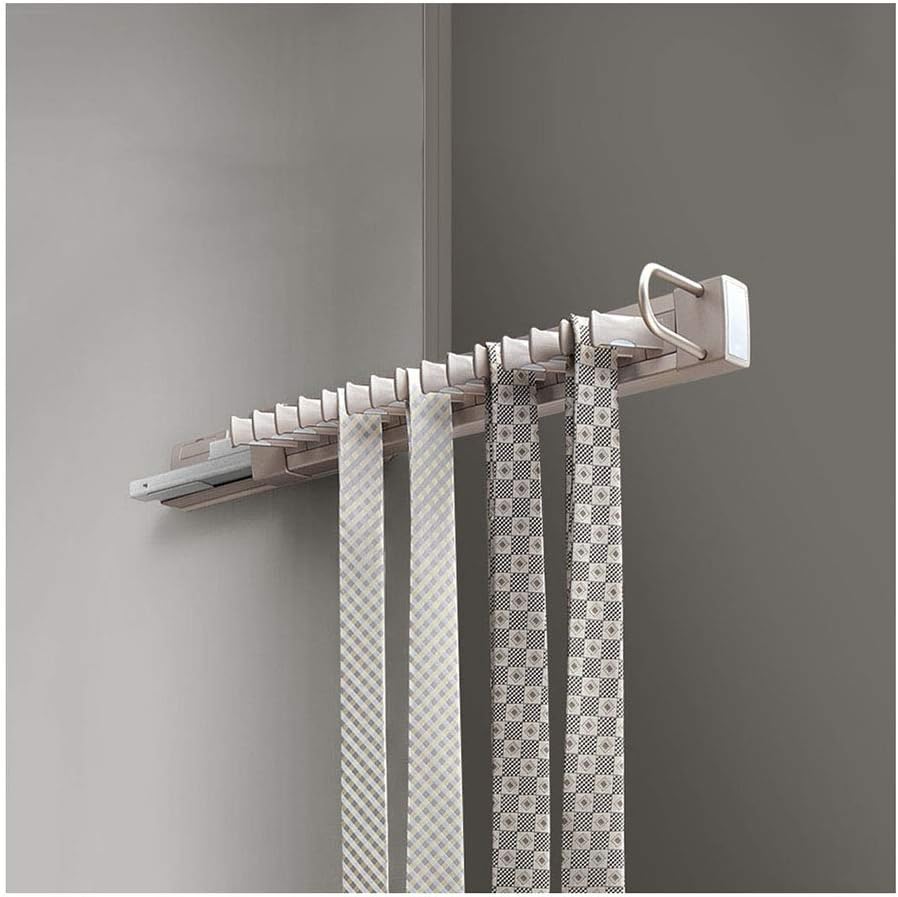 Pants Rack l Mount Push-Pull Tie Rack Cloakroom Retractable Tie Rack Pants Rack with Damping Silent Slide Rail Hardware Wardrobe Clothes Rack (Golden)