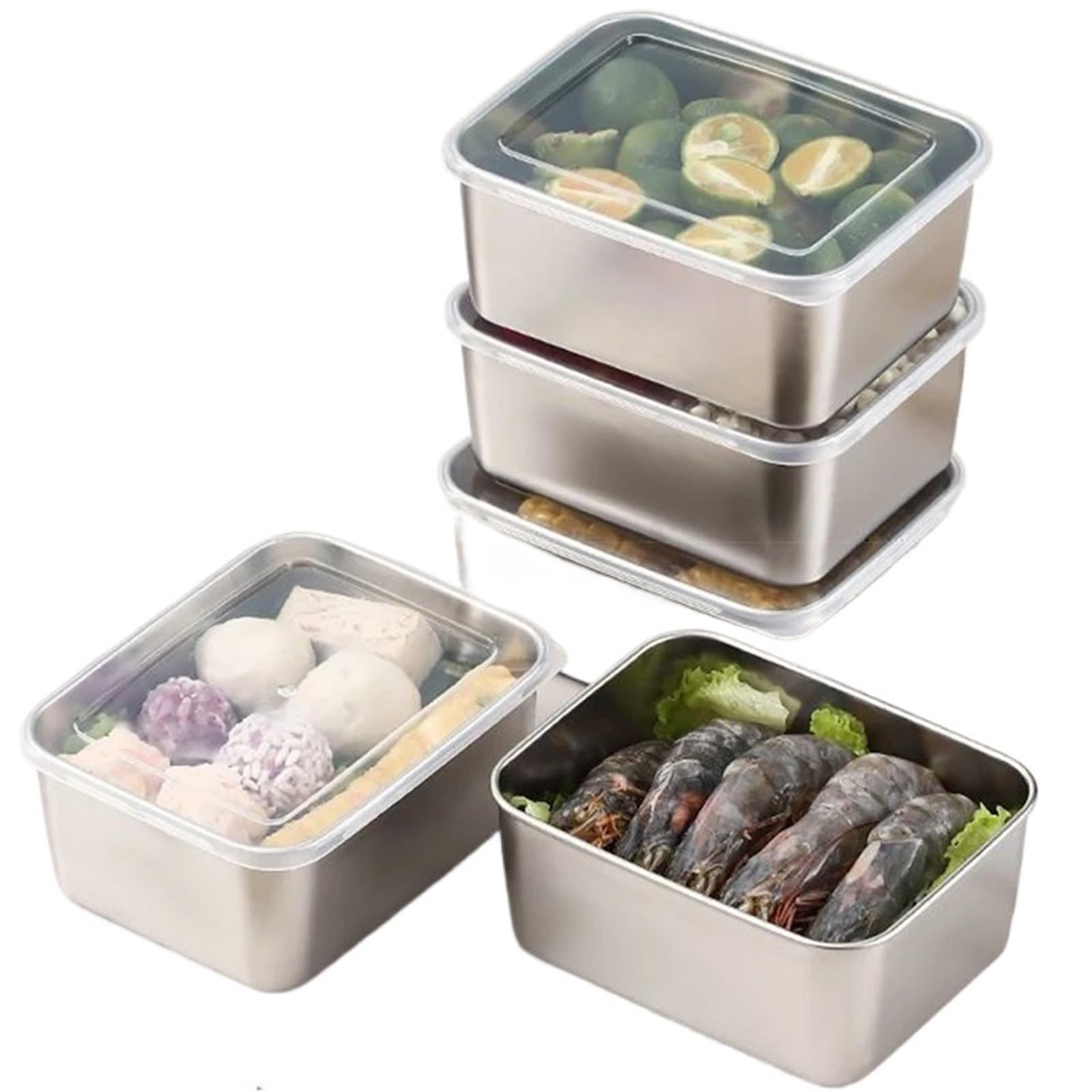 Boîte à Déjeuner En Acier Inoxydable 1/4 pièces de récipient rectangulaire en acier inoxydable for aliments avec couvercle, boîte à lunch épaisse, plateau vaisselle(4pcs)