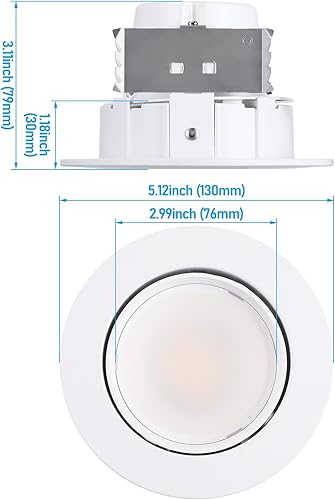 Miniatura 6 de TORCHSTAR Luz empotrable LED de 4 pulgadas 5CCT Retrofit LED de 4 pulgadas, luz descendente LED ajustable regulable, CRI90+, iluminación de globo