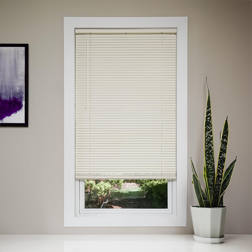 Vinyl Mini Blinds 1-Inch Cordless Room Darkening Blind for Windows - Starting at $9.97 - (Over 1,400 Add'l Custom Sizes) Vinyl Blinds, Mini Blinds, Window Blinds Cordless, Alabaster - 22.75"W x 72"L