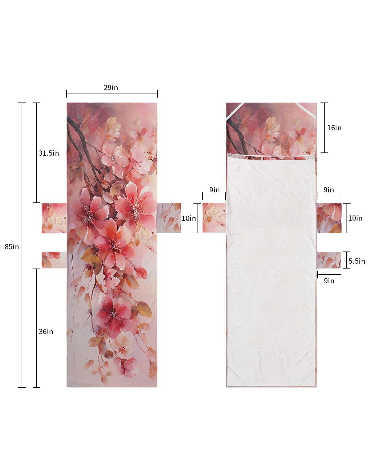 Pink Ombre Flower Beach Lounge Chair Towel Cover, Soft Chaise Lounge Towel with Side Pockets Patio Pool Chairs Cover for Beach/Pool Sunbathing 29x85 Watercolor Spring Floral Botanical