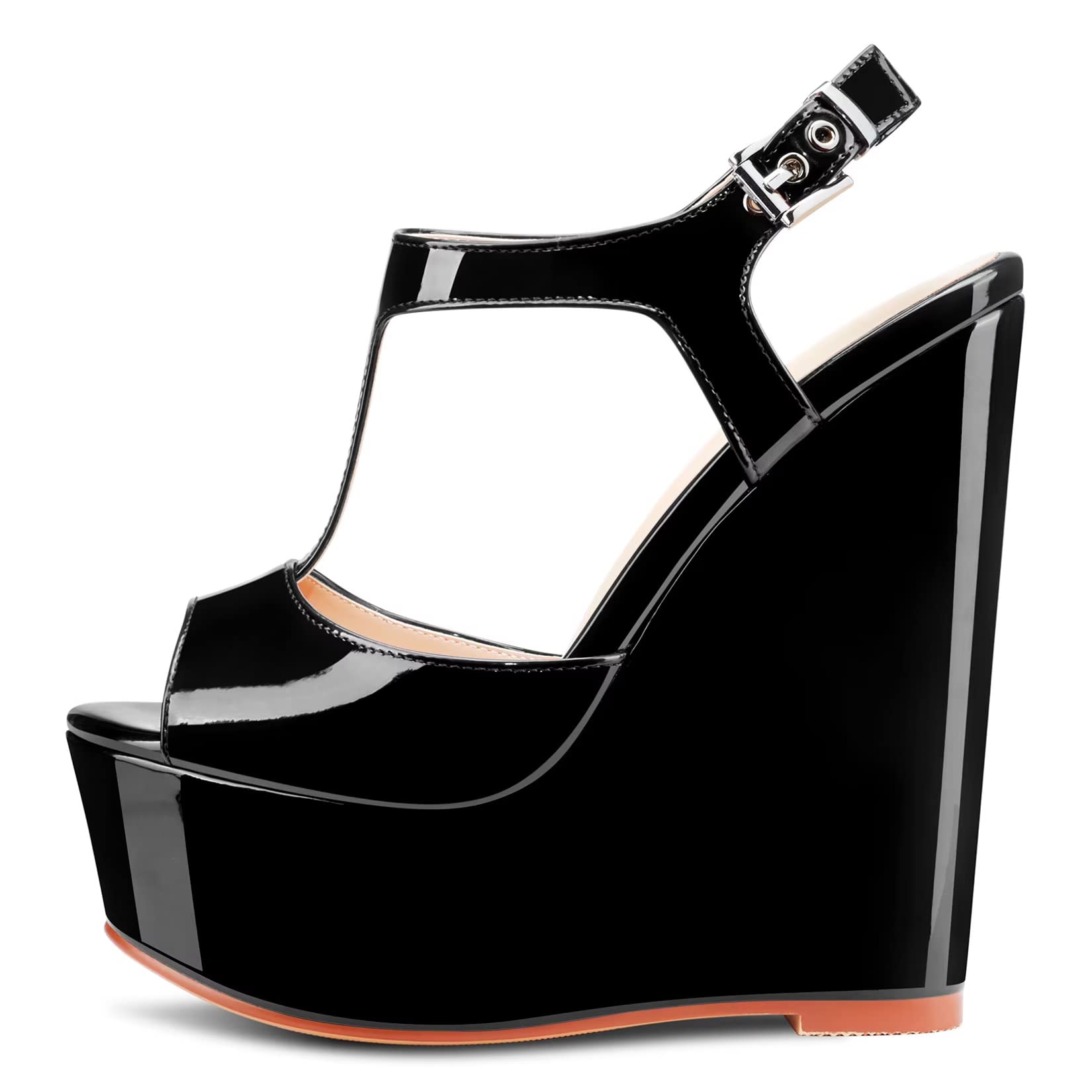 NobleOnly Mujer Alto High cuña esparto Plataforma Heel Abierta Punta Correa Tobillo T-strap Slingback Cierre con Hebilla Sandalias de Boda Fiesta Dress 15 CM Heels Zapatos