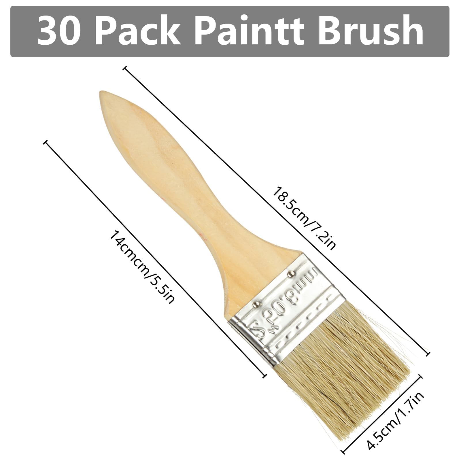 30 Piezas Brochas Pintura 2 Pulgadas, Brocha Plana con Mango de Madera y Cerdas PP, Pinceles Pintura para Pared Muebles Taller Escuela Bricolaje DIY