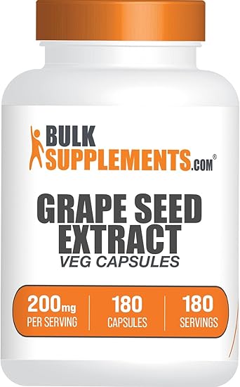 BulkSupplements.com Grape Seed Extract Capsules - Herbal Supplements, Antioxidants Supplement - 1 Grapeseed Capsule (200mg) per Serving, Vegan & Gluten Free (180 Veg Capsules)