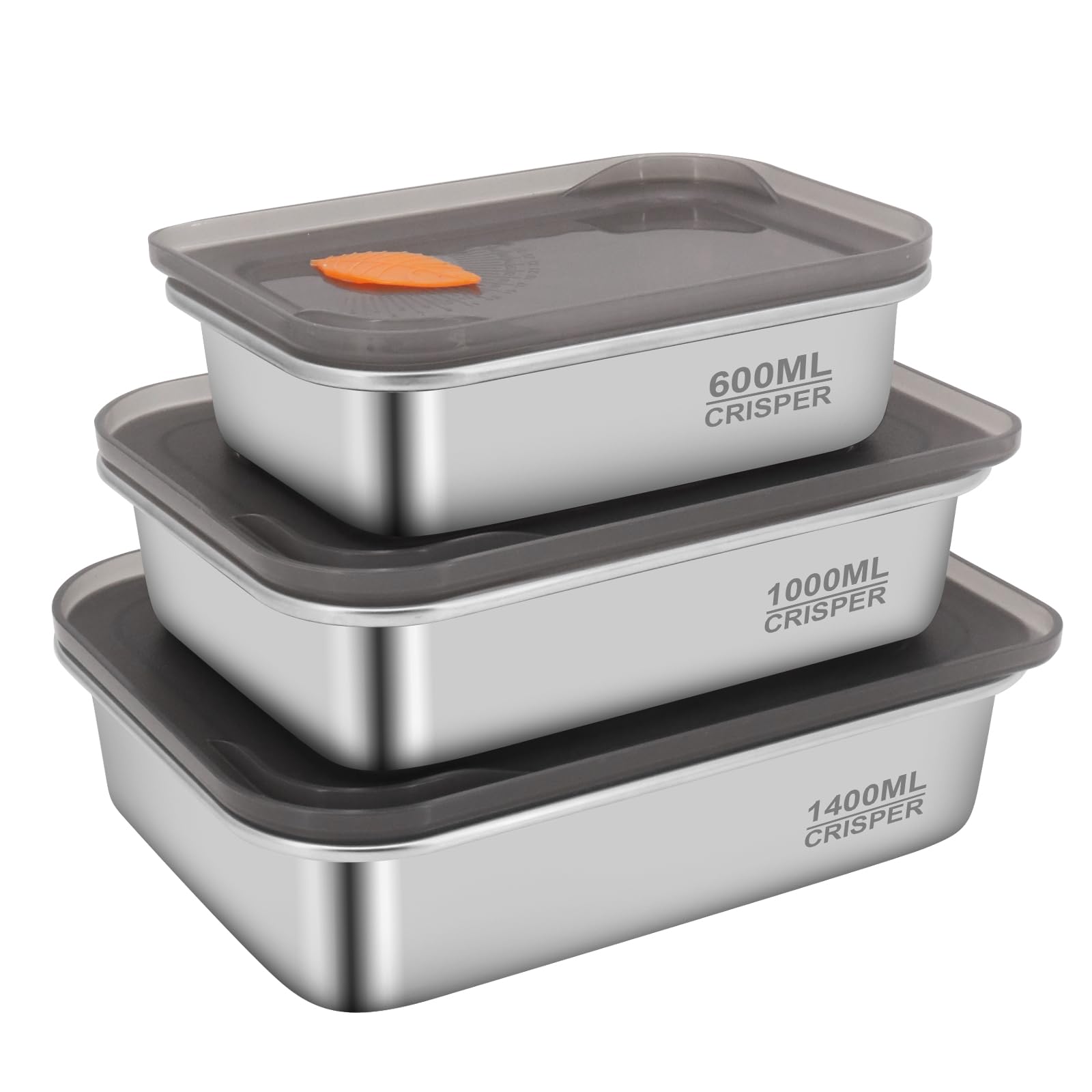 Set 3 Scatole Porta Alimenti In Acciaio Inox Ispessito - 25x20x5 Cm - Contenitori Ermetici Con Coperchio A Prova Di Perdite - 6