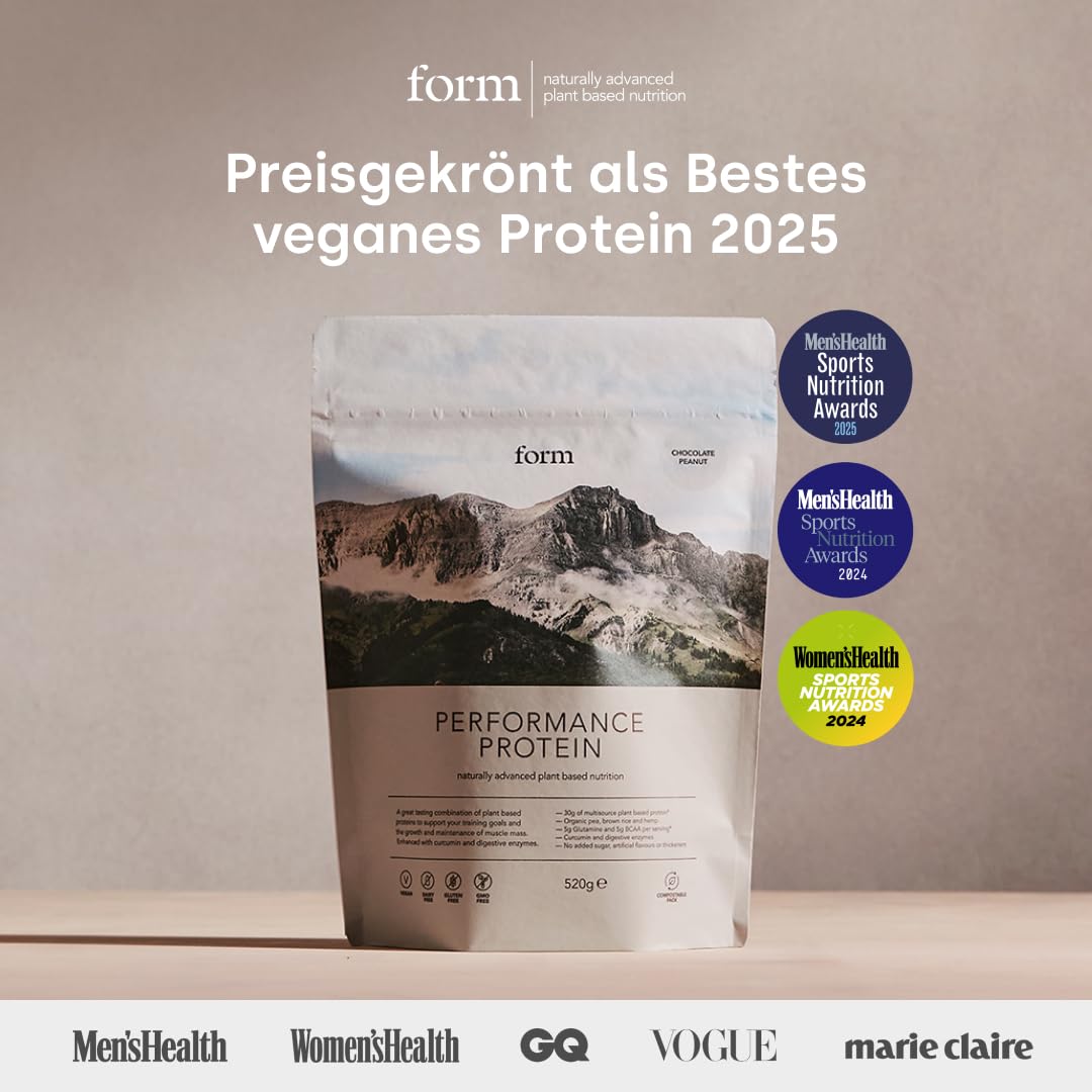 Form Performance Veganes Proteinpulver, Komplettes Aminosäurenprofil mit BCAAs und Verdauungsenzymen, Perfektes Post-Workout, Schmeckt hervorragend mit Wasser, 520 Gramm (Schoko-Haselnuss)