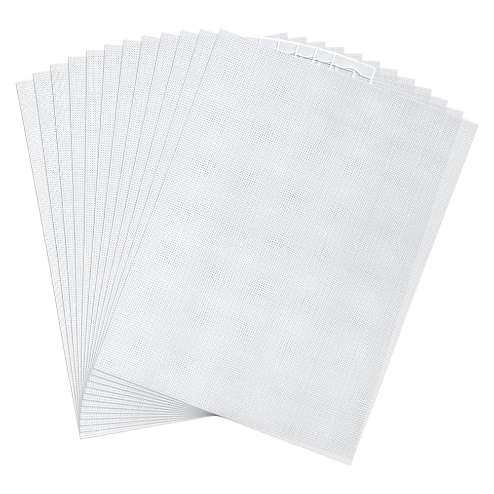 12Pcs 14 Count Plastic Mesh Canvas Sheets, 11x8.2 Inch White Needlepoint Craft Canvas Plastic Grid Sheet