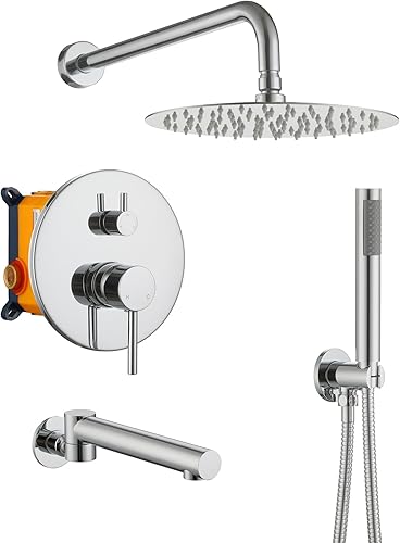 Clihome Juego completo de grifos de ducha de 10 pulgadas con sistema de cabezal de ducha de lluvia con cabezal de ducha de mano, cabezal de ducha