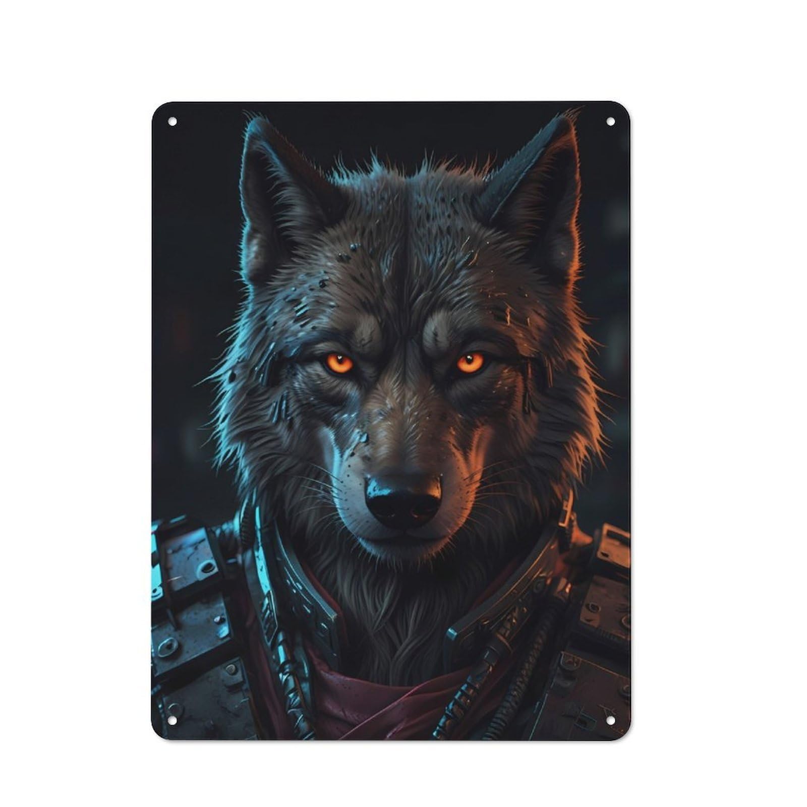 Junmoney Wolf With Glowing Eyes Industrial-Style Tin Sign 40X30cm For Pub Or Café, Suited To Pub Decor Enthusiasts
