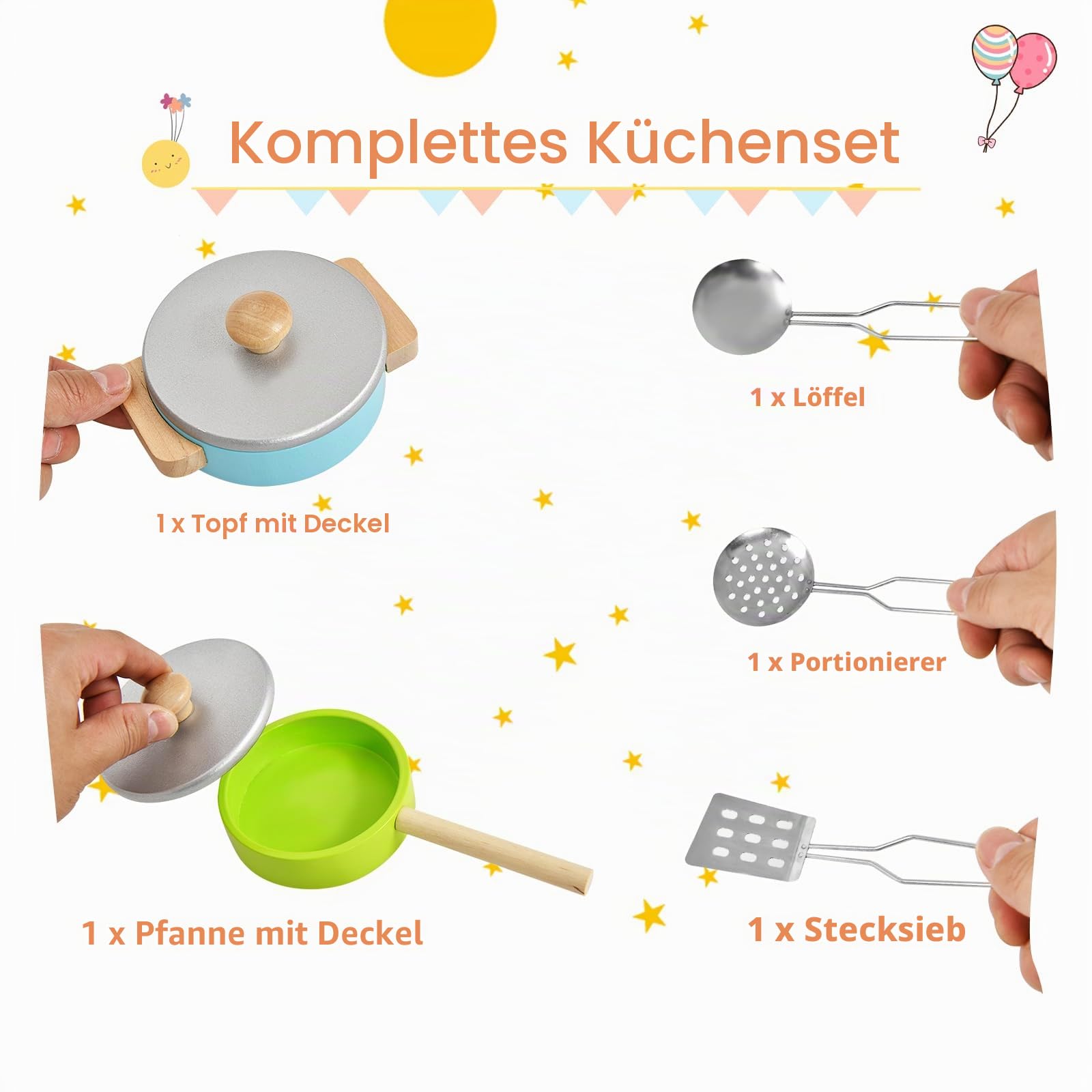 HOMASIS Kinderküche Holz, Kinder Spielküche mit Zubehör, Spielzeugküche mit Spüle Herd Backofen Mikrowelle, Holzküche Küchenspielset Miniküche für Kinder ab 3 Jahre, Weiß, 60x30x83 cm
