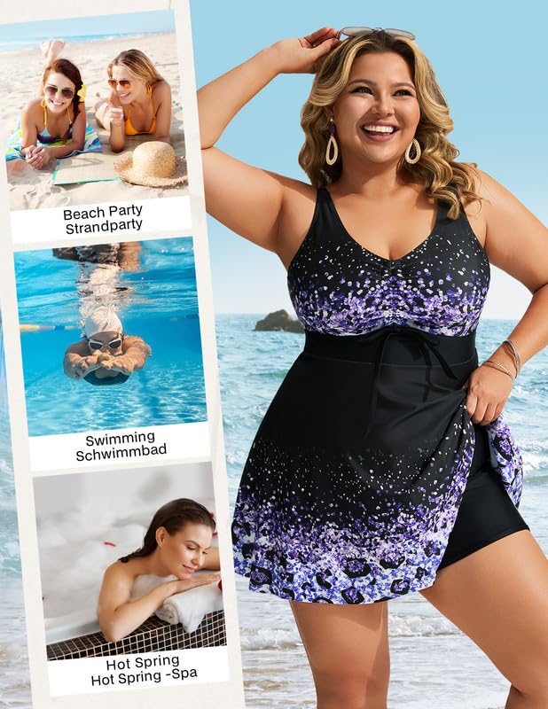 Hanna Nikole Tankini Maillots de Bain Deux pièces Grandes Tailles pour Femmes, Robe de Bain avec Short de Bain