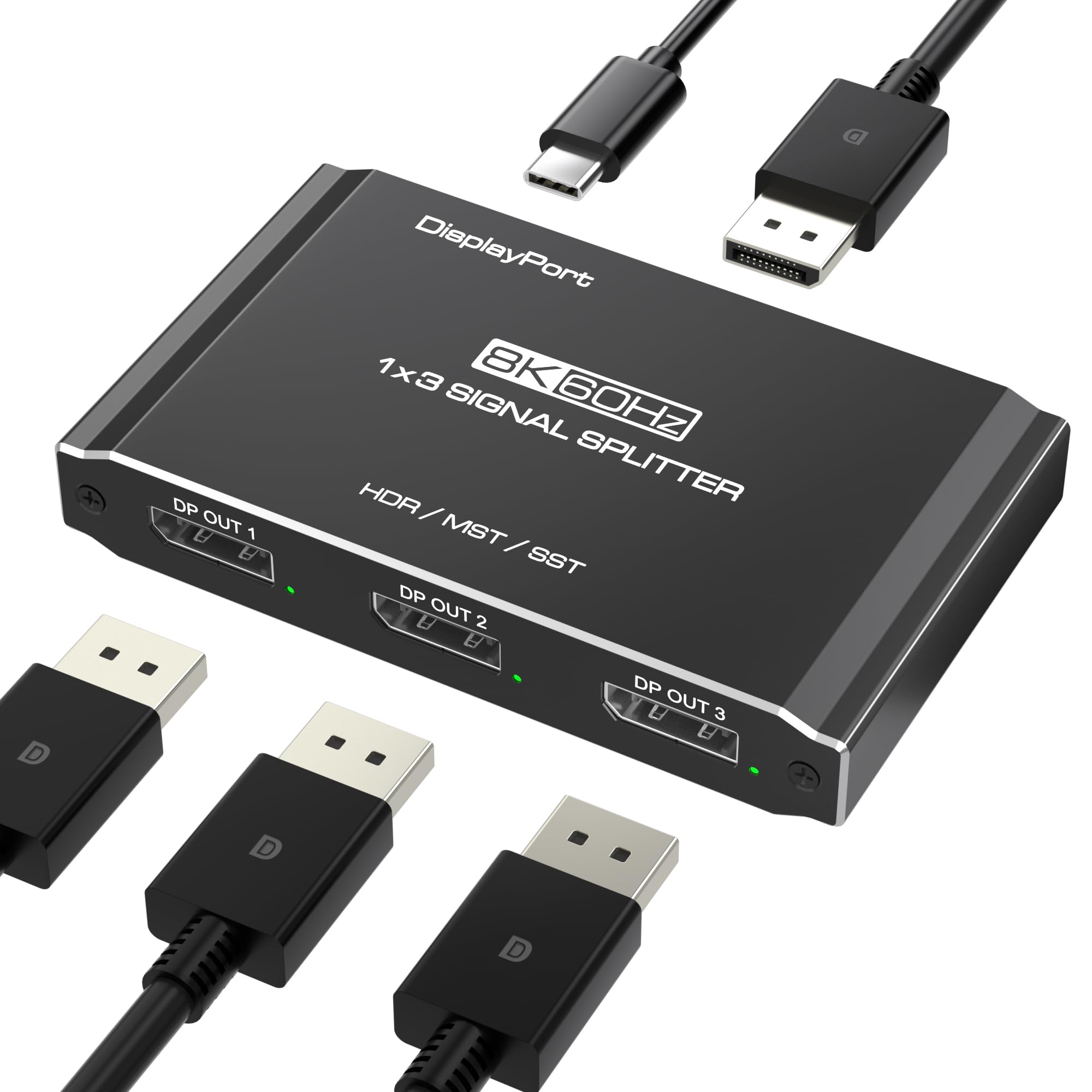 Divisor DisplayPort 1 en 3 salidas, 8K a 60Hz DSC, triple pantalla MST, adaptador multimonitor DisplayPort, modo extendido/espejo para escritorios/tarjetas gráficas (AMD/Intel), para HP/Dell/Mini PC