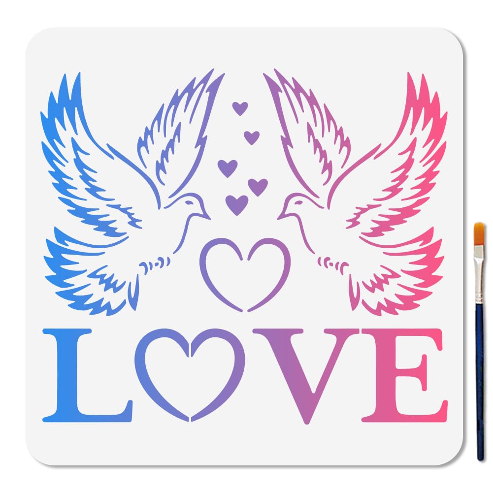 MAYJOYDIY Dove and Love Stencil 30x30cm Lovebirds with Heart Painting Stencil Dove Drawing Templates for DIY Scrapbook Photo Album Wall Tiles Floor