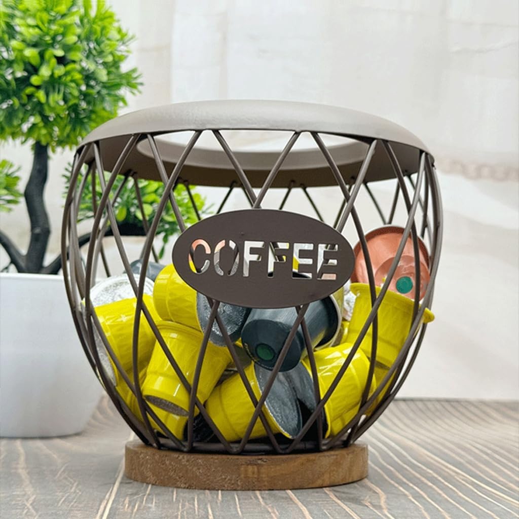 Artistic Iron Fruit Basket Inspired Coffee Pods Rack Open Structure Kitchen Office Storage Durable Metal Materials