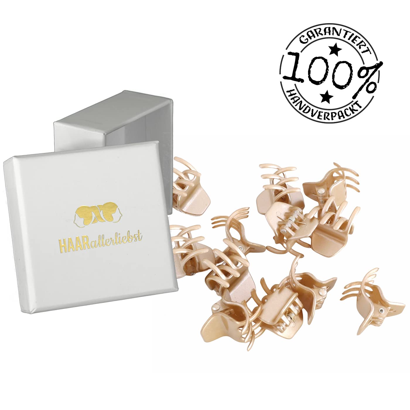 HAARallerliebst Hair Clips for Blonde Hair (Pack of 12) Gold Shimmer 2 cm Including Box for Storage (Box Colour: White) - Image 4