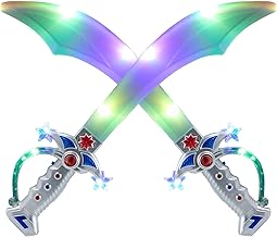 JOYIN 2 Deluxe Pirate 19.5" LED Light Up Flashing Buccaneer Swords with Motion Activated Clanging Sounds for Realistic Play, Halloween Party, by Spooktacular Creations