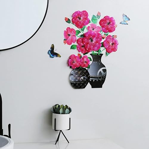 Miniatura 10 de Ofanyia Pegatinas de pared de jarrón de plantas de simulación, calcomanía de pared 3D extraíble para decoración de gabinete de refrigerador para el