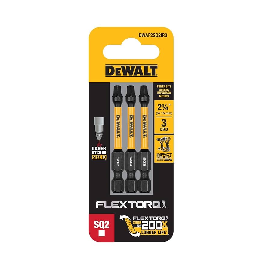 matador2点 DEWALT FLEXTORQ Square #2 Bits 3Pk, Robertson 1/4 x 2-1/4in