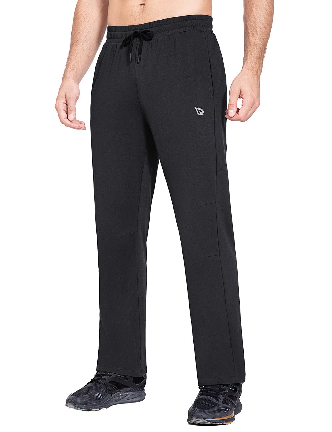 baleaf Mens Fleece Lined Water Resistant Pants Winter Thermal Sweatpants with Zipper Pockets Warm Open Bottom