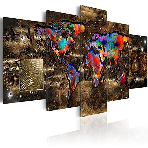 murando Cuadro Acústico Mapa del mundo Globo 200x100 cm espuma acústica absorbe el sonido aislamiento lienzo de 5 piezas Impresión Artística Decoración de Pared k-A-0080-b-n