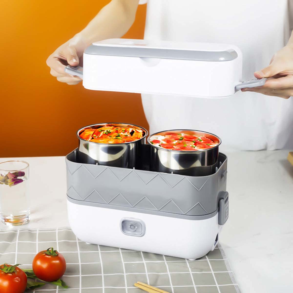 Scaldavivande Elettrico per Alimenti, Scaldavivande Portatile per Alimenti Scatola per Il Pranzo al Calore per Lavoro Scatola per Il Pranzo a Vapore per Home Office Scuola Viaggi Cuocere Cib
