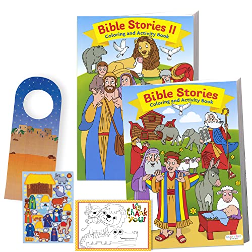 Bible Stories Coloring Book Set (2 Books ~ 96 Pages) Jesus, Noah, Daniel With Noah's Ark Stickers #TOP19