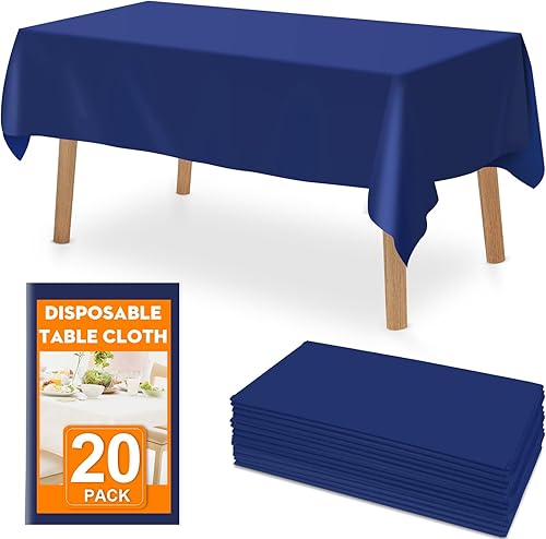 Miniatura 12 de Paquete de 8 manteles de plástico desechables color azul, 54 x 108 pulgadas, manteles de plástico para mesas rectangulares, mantel desechable para