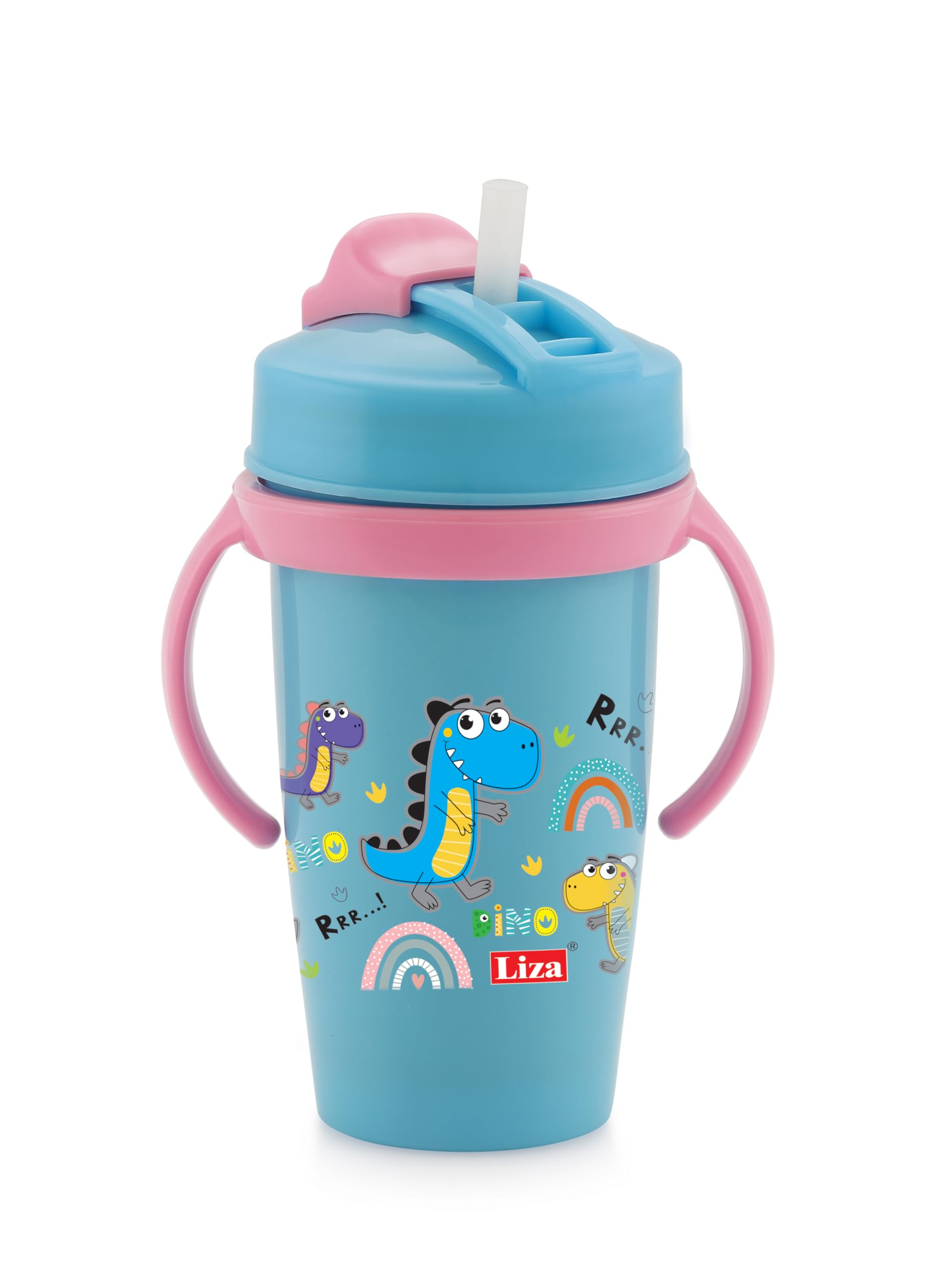 Zerya Hot & Cold Insulated Stainless Steel Double Walled 360ml BPA-Free Sippy Cup Anti-Spill Soft Silicone Spout Baby Sipper Water Bottle with Straw and Side Handle for Kids (Snozzy - Blue)