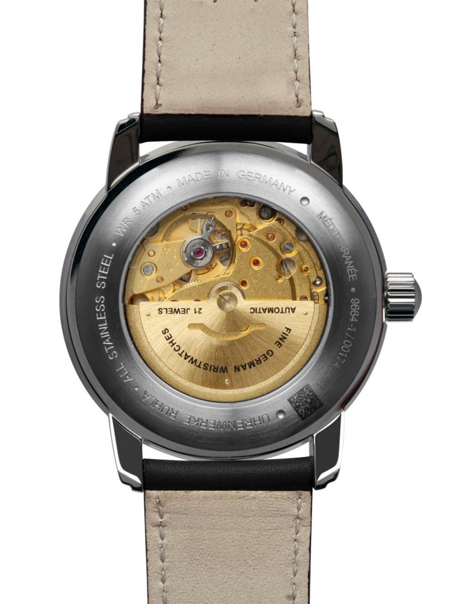 Zeppelin 9664-1 Méditerranée Montre automatique pour homme 40 mm | Fabriqué en Allemagne, cadran argenté, mouvement automatique, bracelet en cuir, date et jour de la semaine, 5 ATM