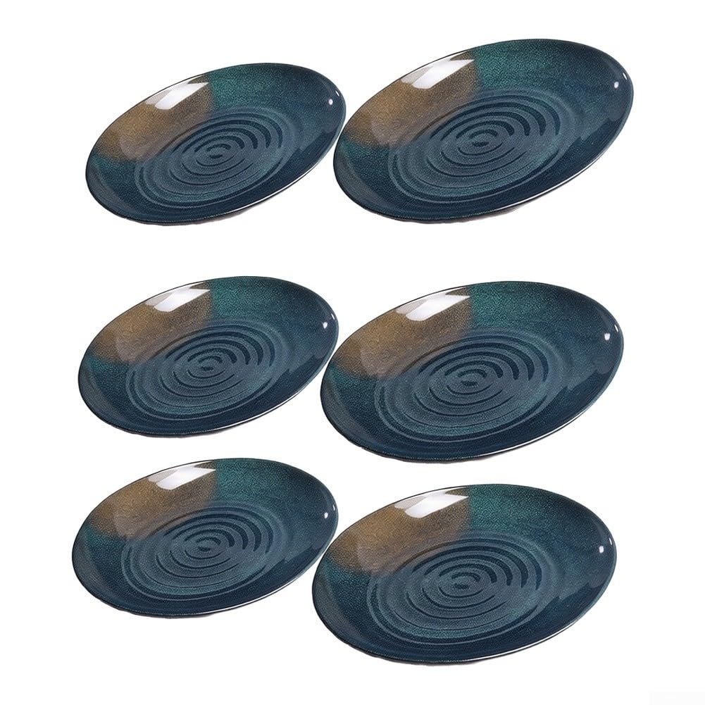 Juego de 6 platos de melamina negra con patrón de ondulación concéntrica reutilizable para barbacoa, picnic, fiesta, servir de 17,5 a 27,8 cm
