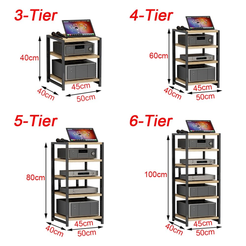 Support multimédia AV réglable à 4 niveaux – Étagère en bois pour tourne-disque stéréo Hi-Fi pour matériel audio et home cinéma (noir)