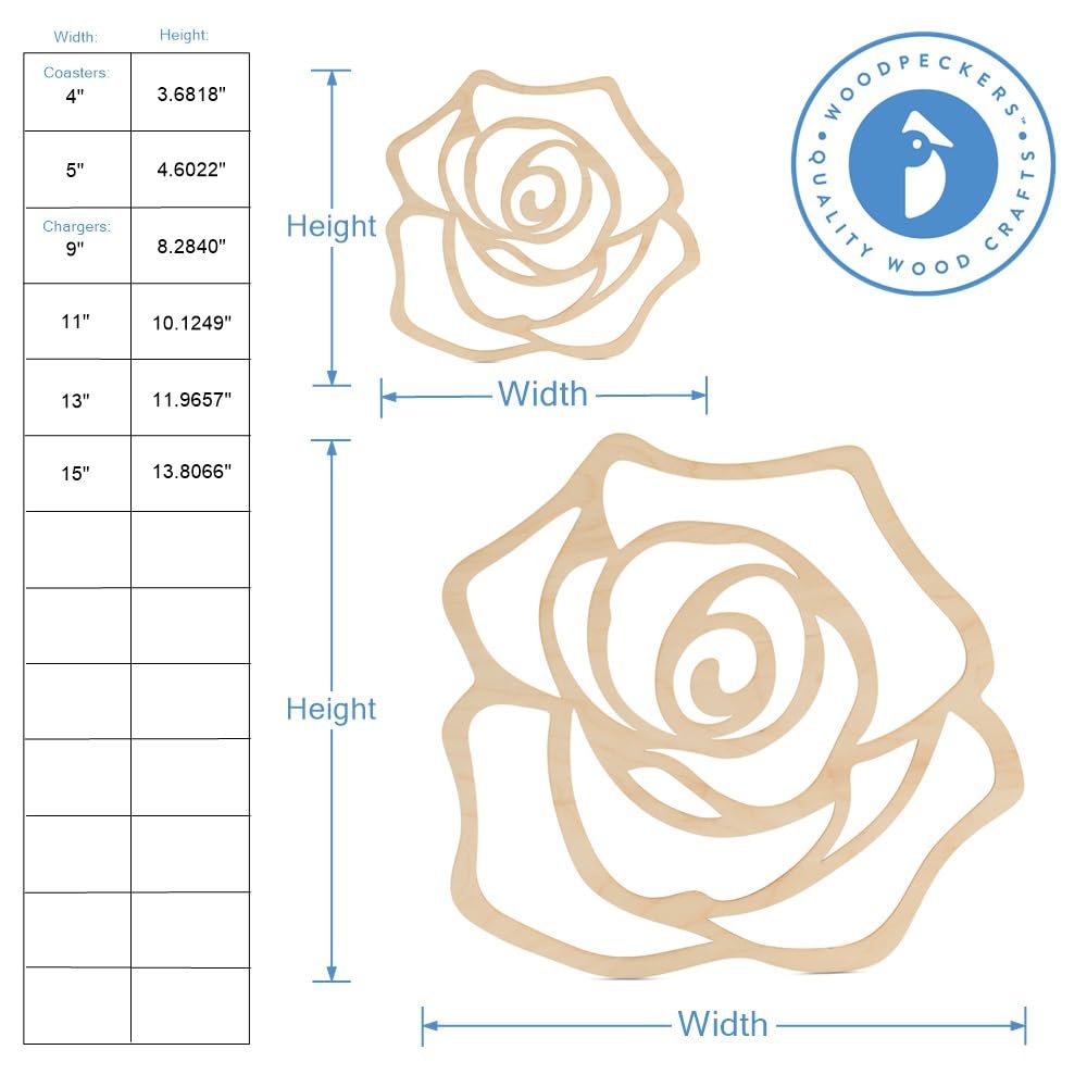 Wood Rose Plate Charger 11-inch, 1/8 inch Thick, Pack of 10 Mother's Day/Valentines Crafts for Gifts and Party Décor, by Woodpeckers