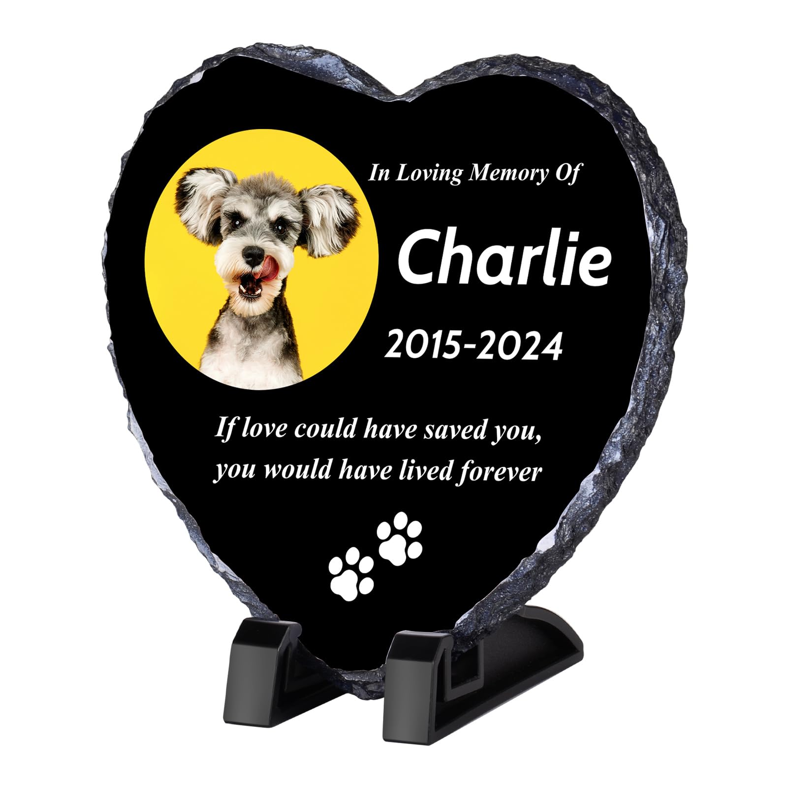 WACAR Personalised Pet Memorial Picture Frame Plaque, Heart - Style 2, 15cm x 15cm, Classic, Square, Vertical, Glossy Finish