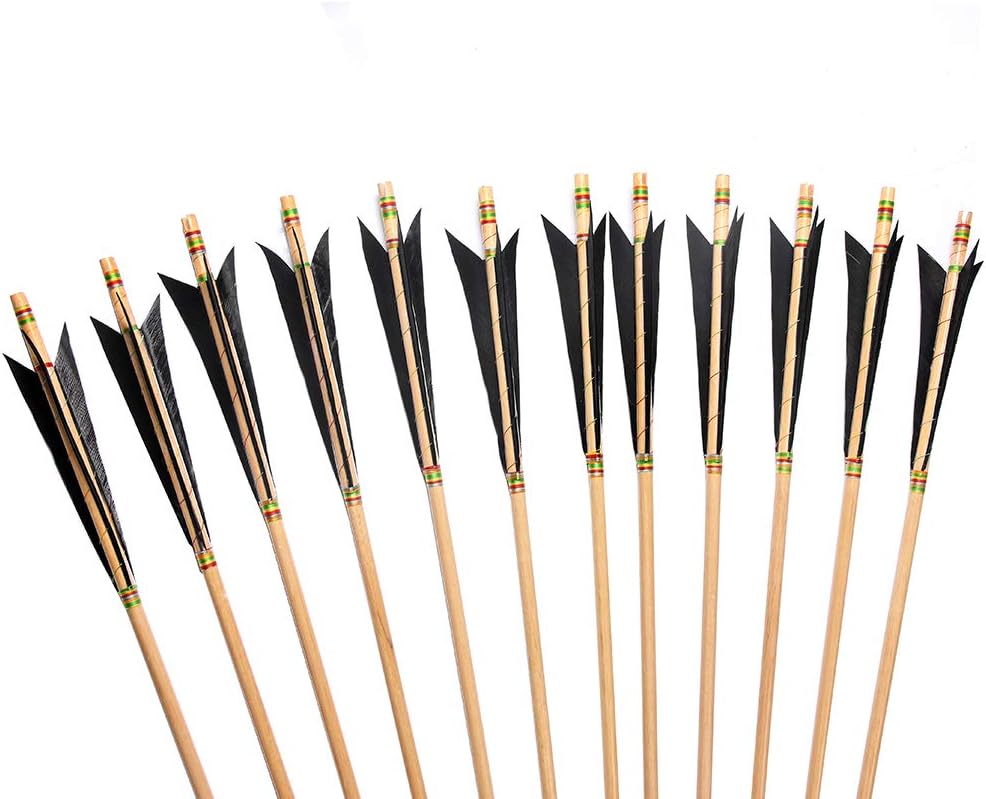 Archery Wooden English Longbow Arrows Practice Targeting Arrow 5.8" Turkey Feathers Fletching with Bullet Points for Recurve & Traditional Bow