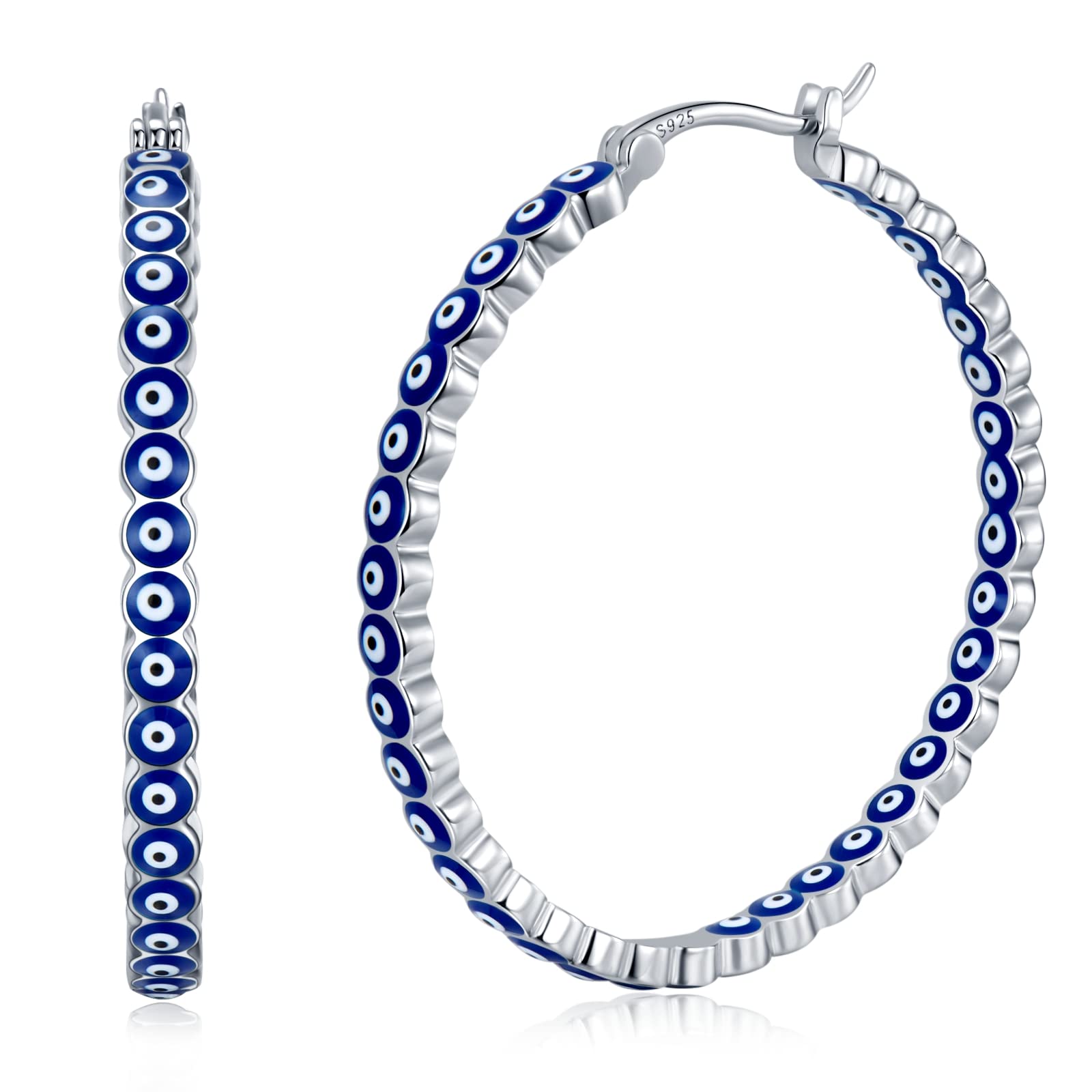 WeinuoEvil Eye Hoop Earrings for Women 925 Sterling Silver Post Multcolors Cubic Zirconia Gold Plated Hoop Earrings Lucky Protection Jewelry Gifts weinuo