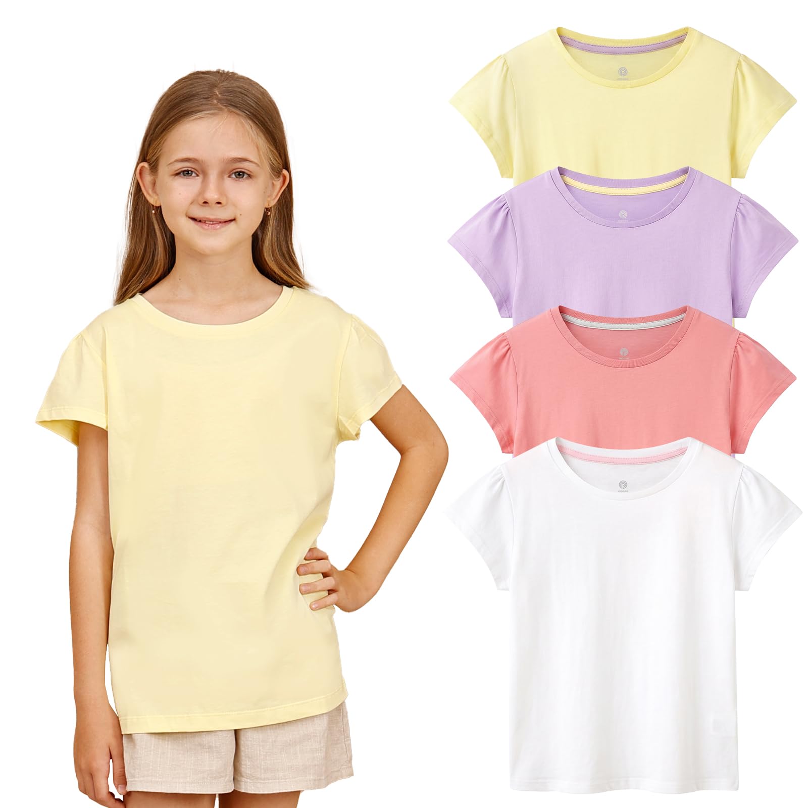 LAPASA Lot de 4 T-Shirts Enfant Garçon et Fille 100% Coton Couleur Uni Manches Courtes Col Rond Unisexe Mixte Été K01