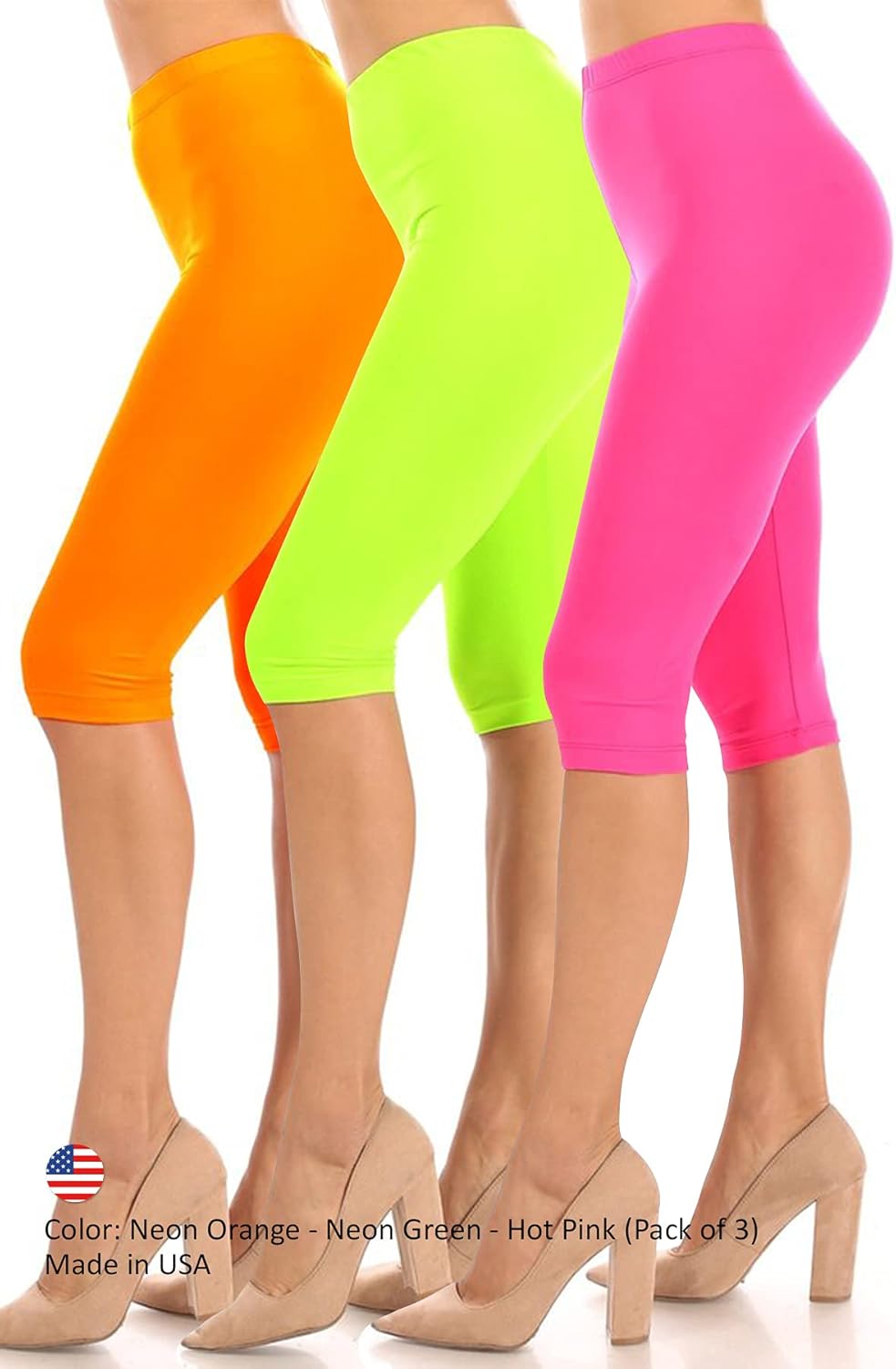 FashionJOA Women's High Waist Casual Solid Slim Running Yoga Capri Leggings Pants S-3XL (Pack of 3)