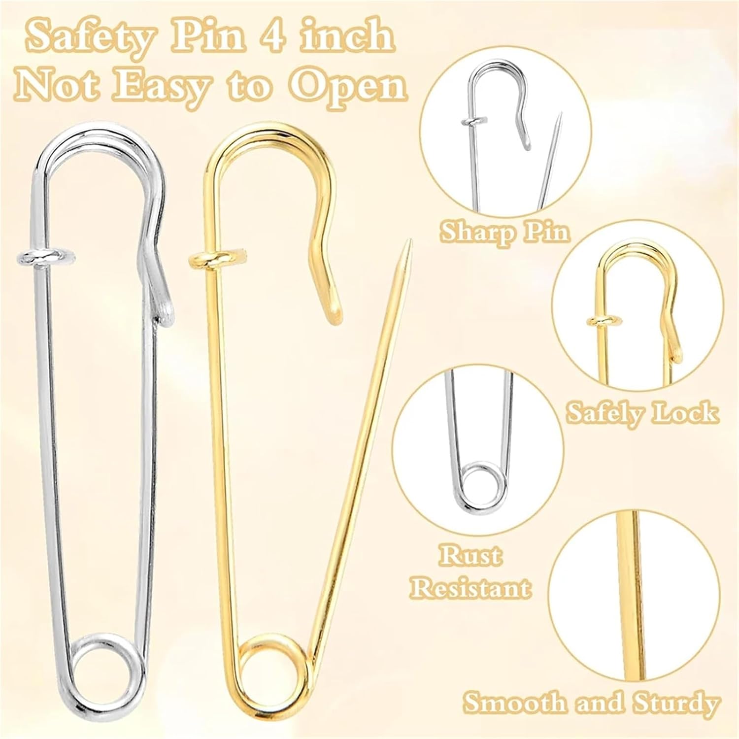 200 PCS Large Safety Pins for Clothes Heavy Duty Quilting Blanket Gold Silver Decorative for Canvas Clothing Crafts for Clothes
