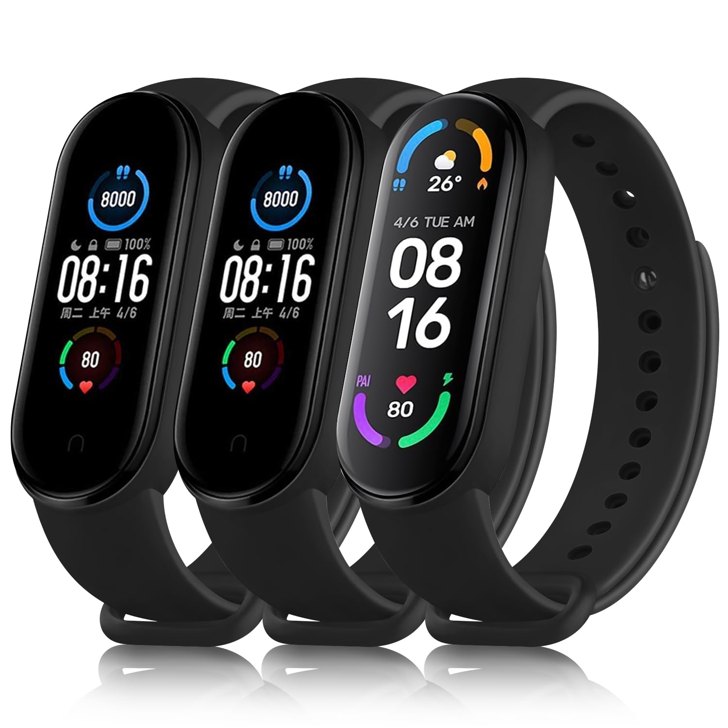 Meliya 3 Piezas Correas para Xiaomi Mi Band 5 Xiaomi Mi Band 6,Silicona Pulseras Repuesto para Mi Band 6/Mi Band 5/Amazfit Band 5(Negro/Negro/Negro)