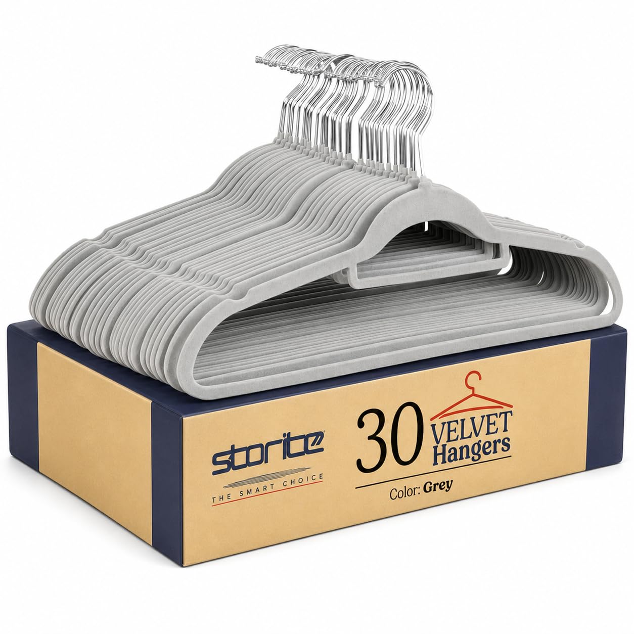 Storite 30 Pk Velvet Non-Slip Hangers Premium Suit Hangers Ultra Thin Space Saving 360 Degree Swivel Hook Clothes Hangers for Suits, Coats, Jackets, Pants, Dress (Grey)-image-7