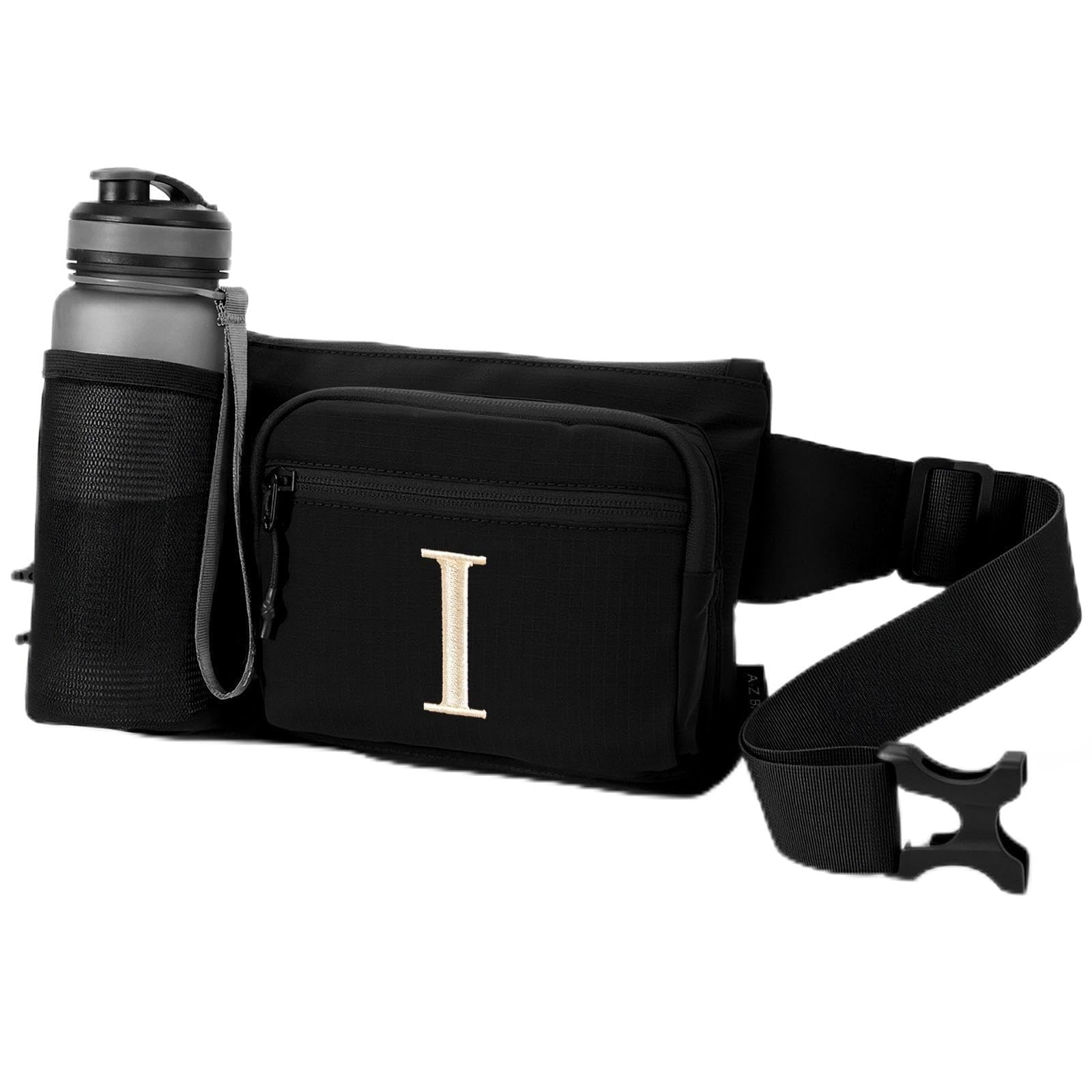 A-Z BAG Personalised Bum Bag, Crossbody Bumbag Multi-Pocket Waist Bag Fanny Pack for Dog Walking, Hiking, Travel, Festivals, Embroidered Initial Gift for Women & Men (I)